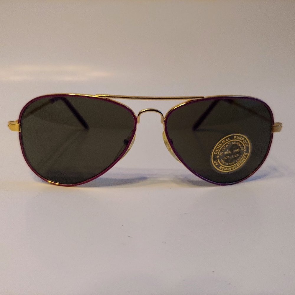 (NWT) Vintage 90's Kids Aviator Metal Sports Sunglasses (Gold/Purple)